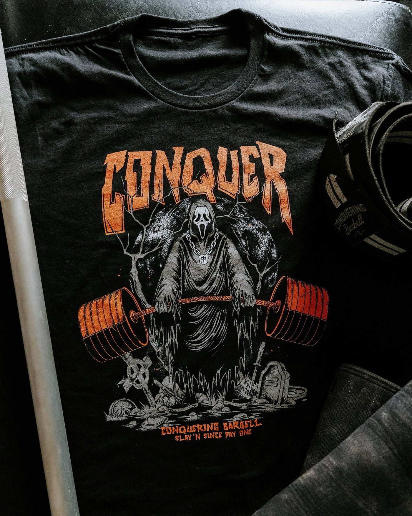 Conquer - Scream - on Black Tee - Conquering Barbell