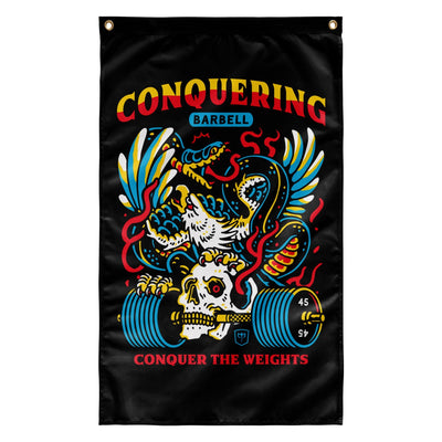 Conquer The Weights - Air Raid - 3' x 5' Polyester Flag - Conquering Barbell