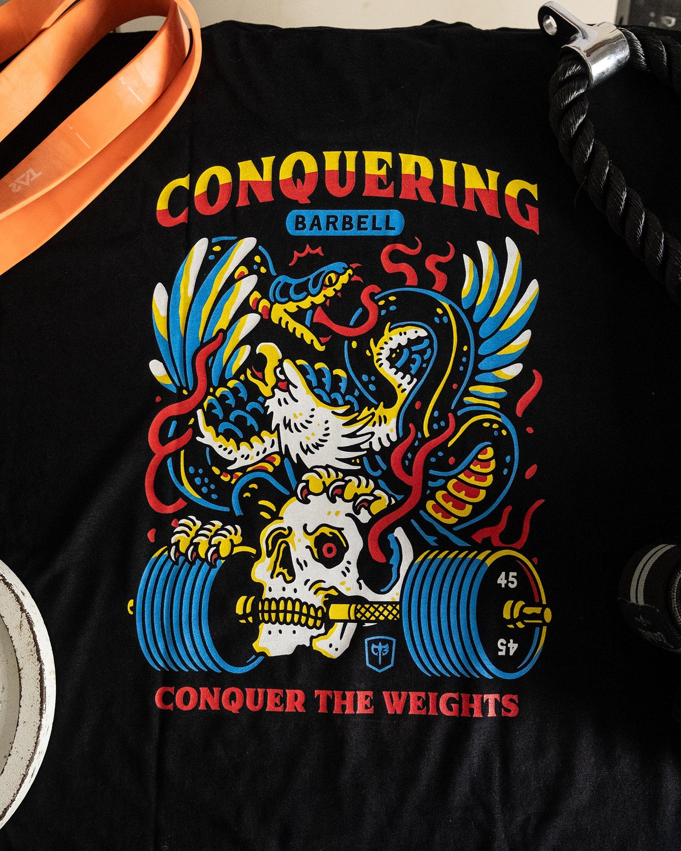Conquer The Weights - Air Raid - Black Tee - Conquering Barbell