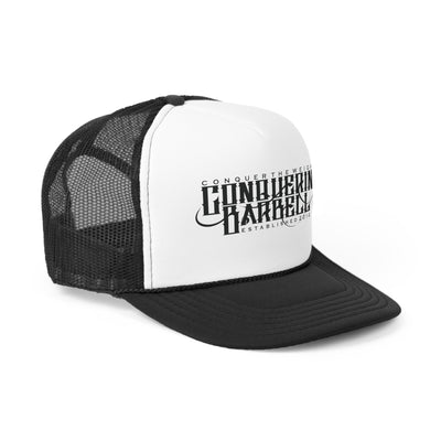 Conquer the Weights - MMXIV Script - Black/White Trucker Cap - Conquering Barbell