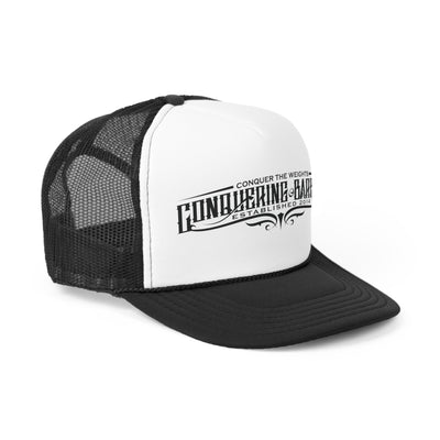 Conquer the Weights - OG Day One Script - Black/White Trucker Cap - Conquering Barbell