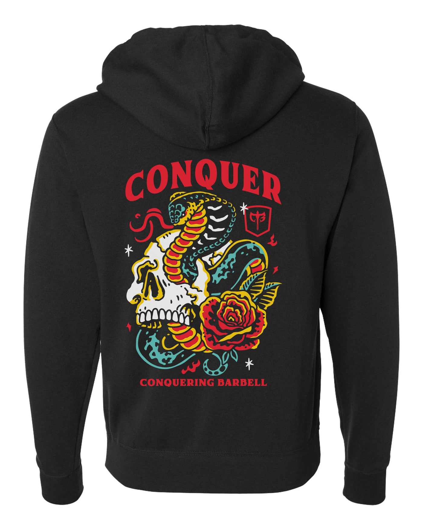 Conquer Till Death - on Black Pullover Hoodie - Conquering Barbell
