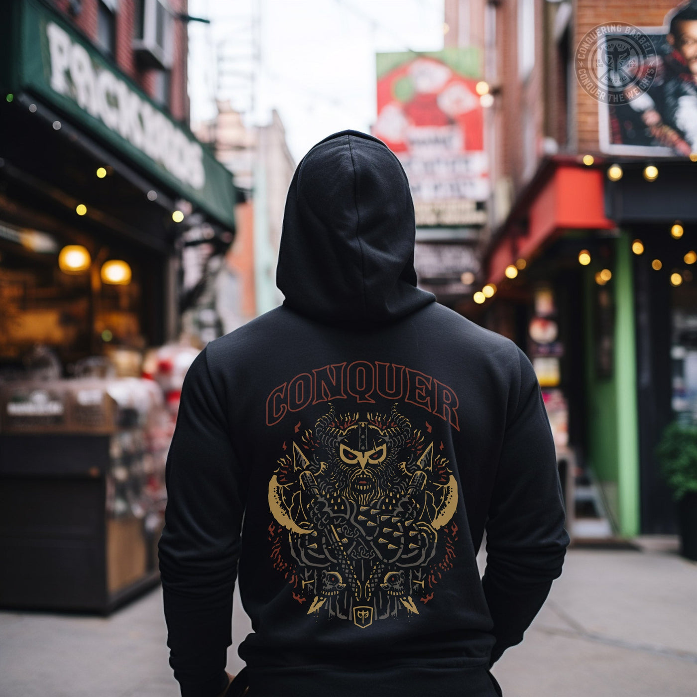 Conquer - Viking - on Black Pullover Hoodie - Conquering Barbell