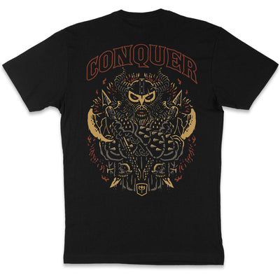 Conquer - Viking - on Black Tee - Conquering Barbell