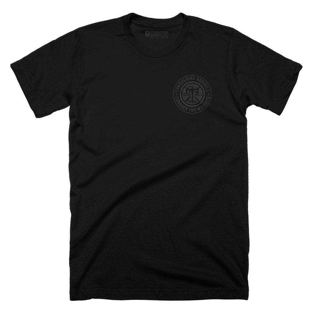 Conquering Barbell Circle Logo - Murdered Out Tee - Conquering Barbell