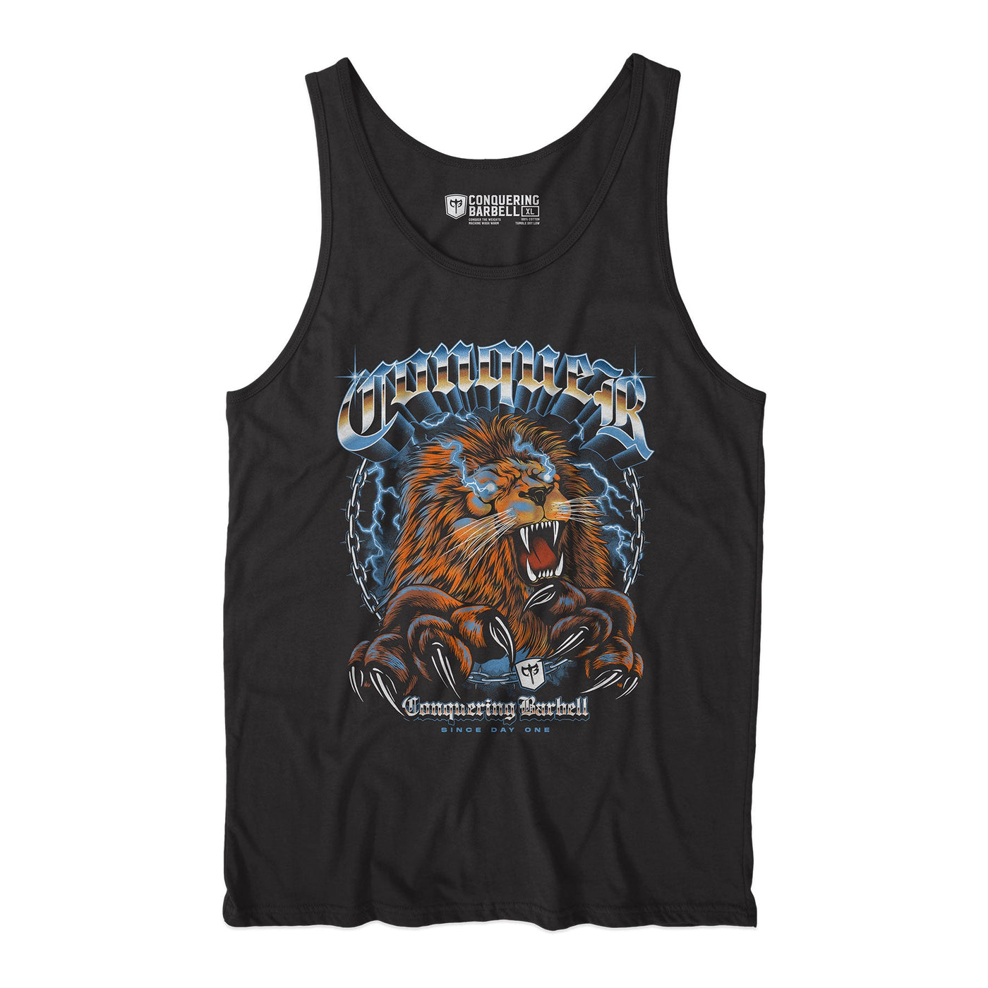 Conquering Lion - on Black tank top - Conquering Barbell