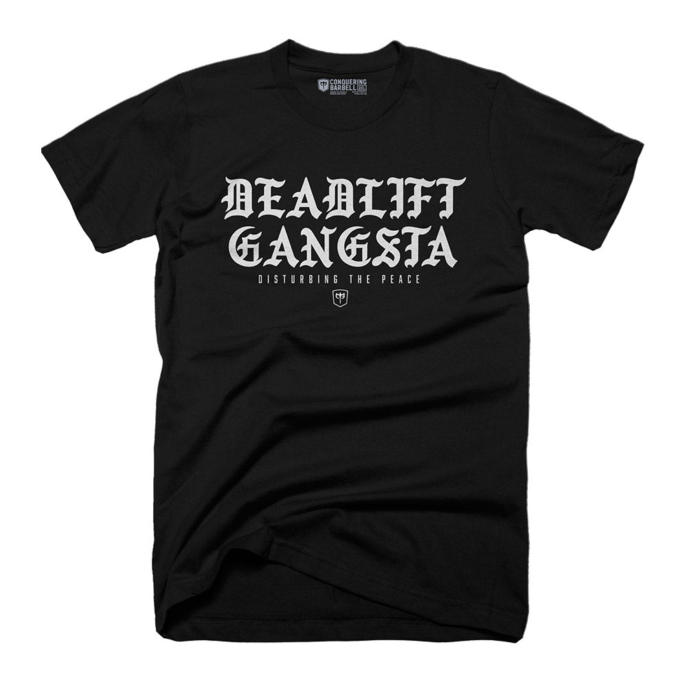 Deadlift Gangsta - on Black Tee - Conquering Barbell