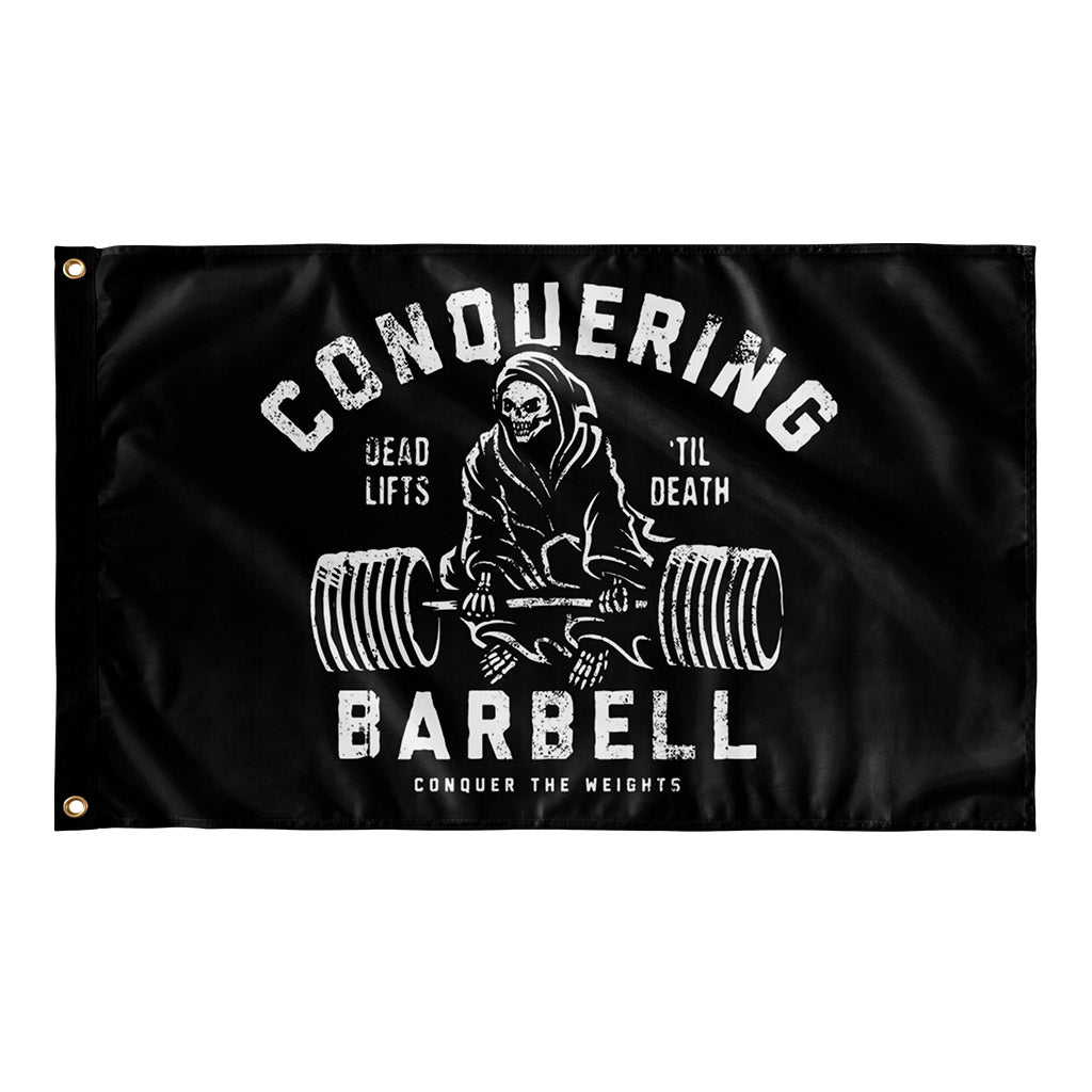 Deadlifts 'Til Death - 3' x 5' Polyester Flag - Conquering Barbell