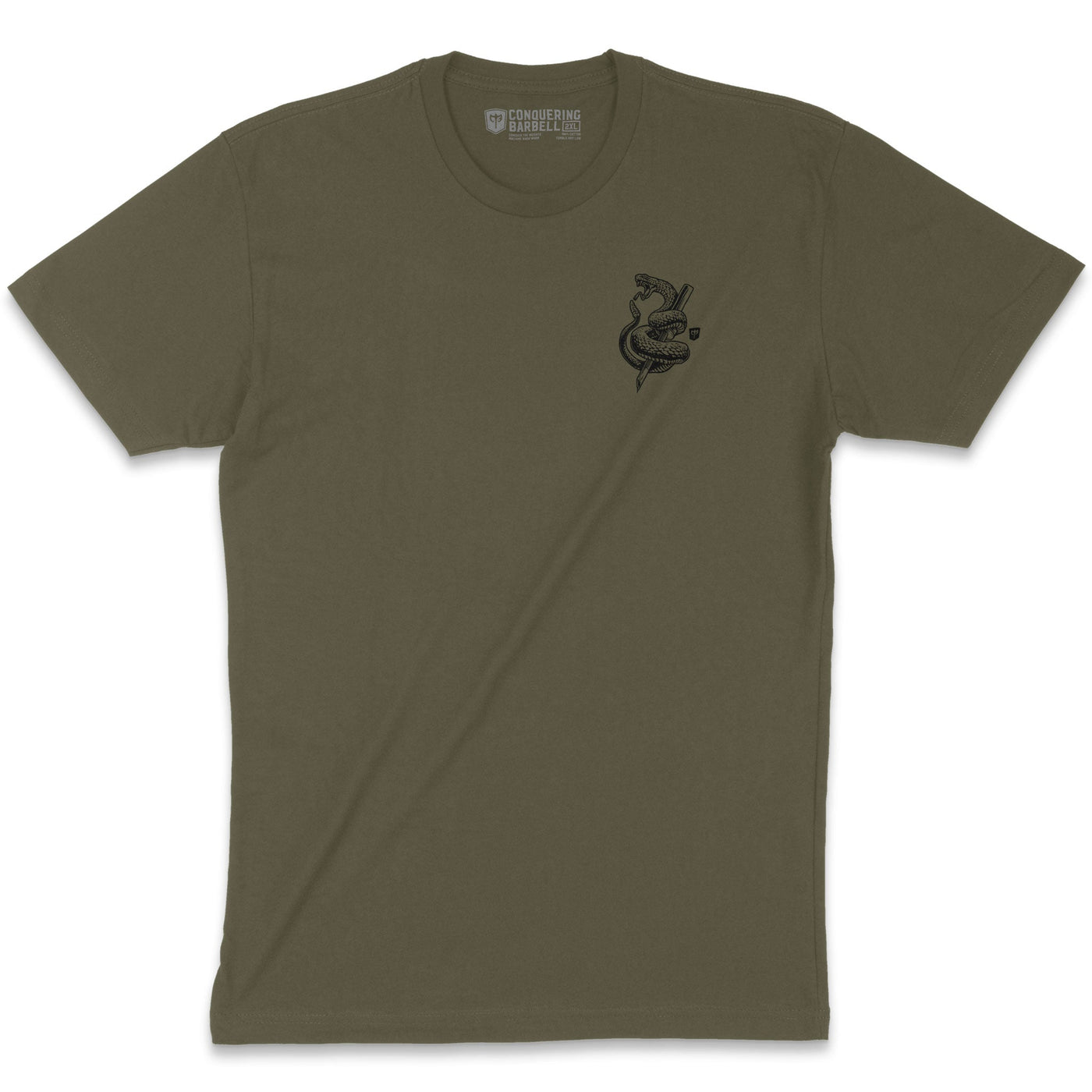 Don't Tread on Me (Version 2) - Military Green Tee - Conquering Barbell