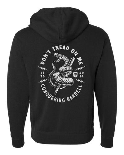 Don't Tread on Me (Version 2) - on Black Pullover Hoodie - Conquering Barbell