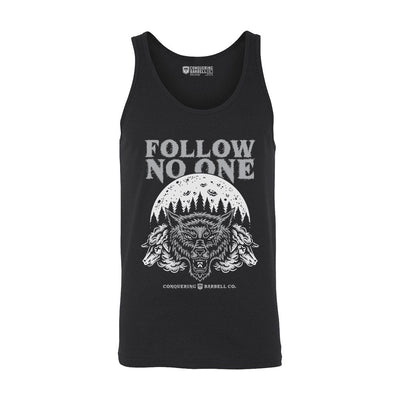 Follow No One - on Black tank top - Conquering Barbell