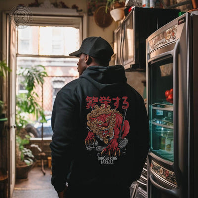 Foo Dog V2 - on Black Pullover Hoodie - Conquering Barbell