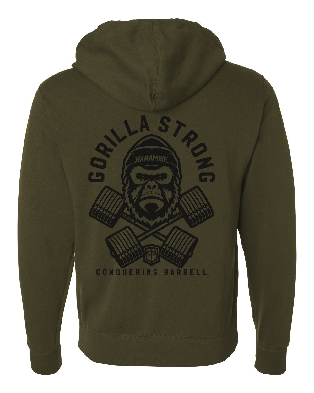 Gorilla Strong - on Army Pullover Hoodie - Conquering Barbell