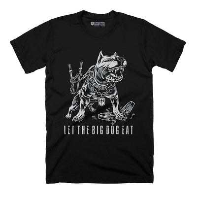 Let the Big Dog Eat - on Black Tee - Conquering Barbell