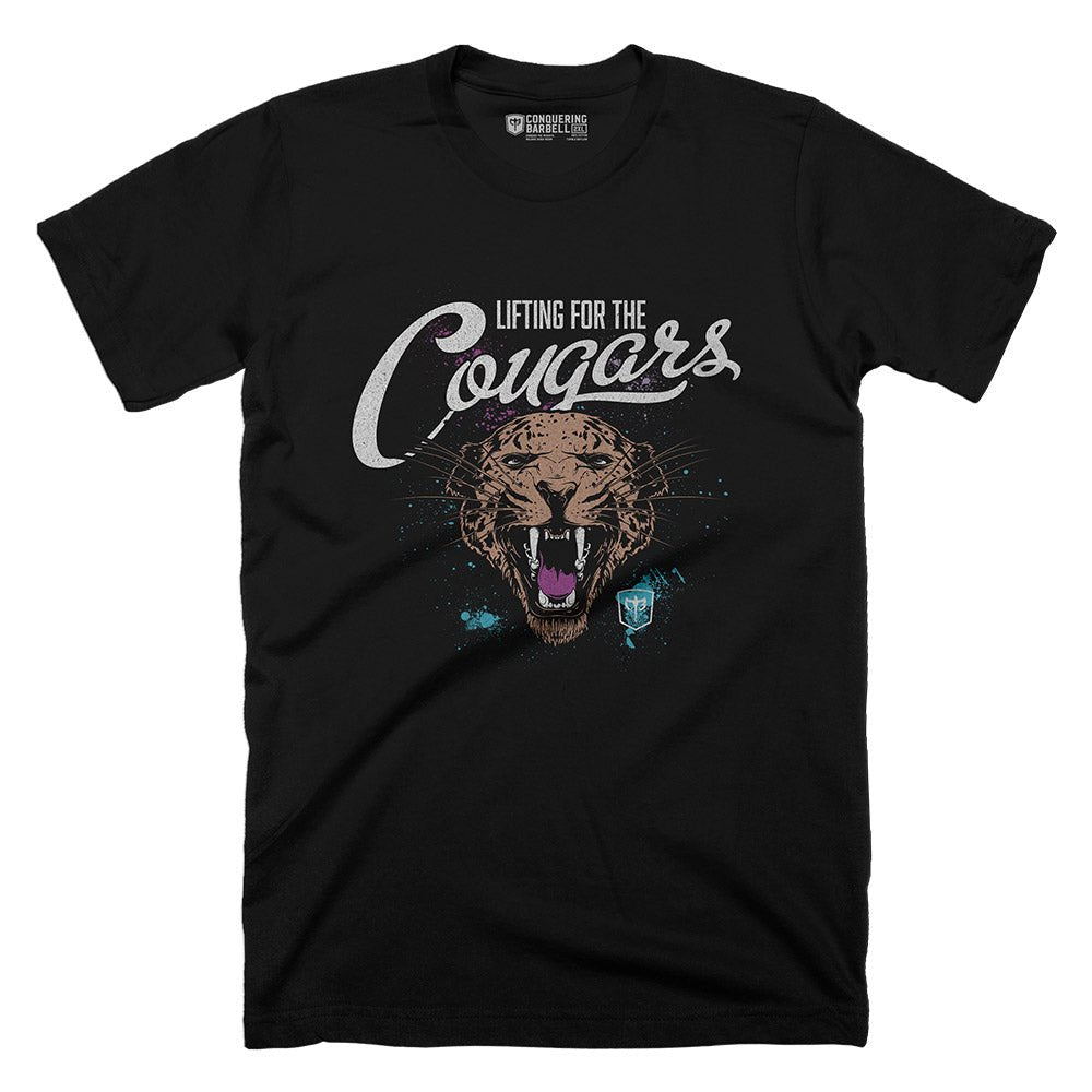 Lifting for the Cougars - on Black Tee - Conquering Barbell