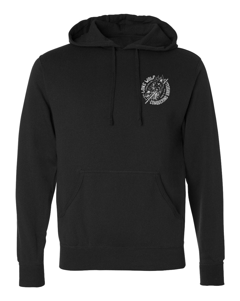 Lone Wolf - on Black Pullover Hoodie - Conquering Barbell