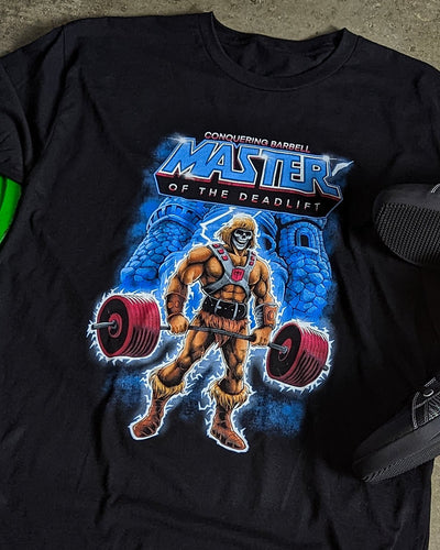 Master of the Deadlift - on Black Tee - Conquering Barbell