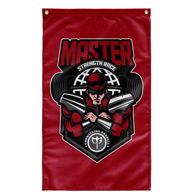 Master Strength Race Flag - 3' x 5' Polyester Flag - Conquering Barbell