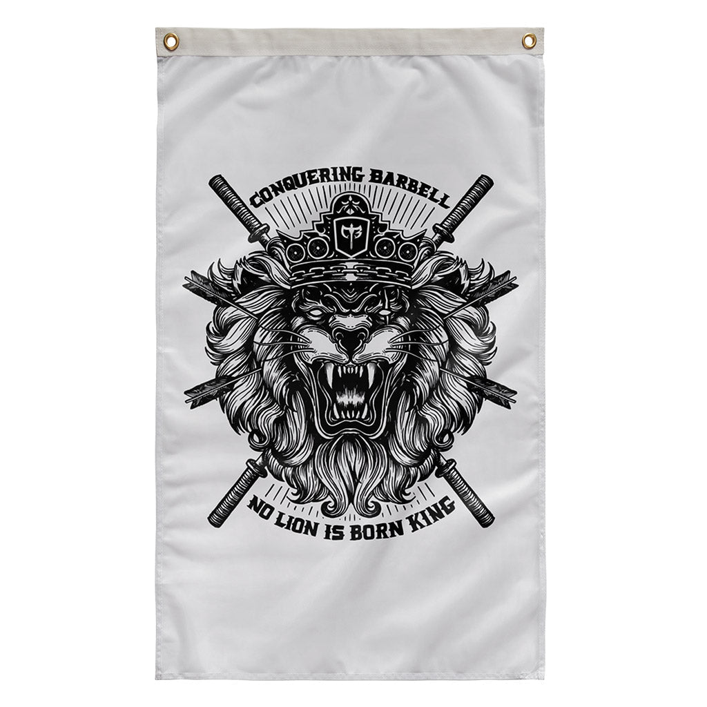 No Lion Is Born King Flag - 3' x 5' Polyester Flag - Conquering Barbell