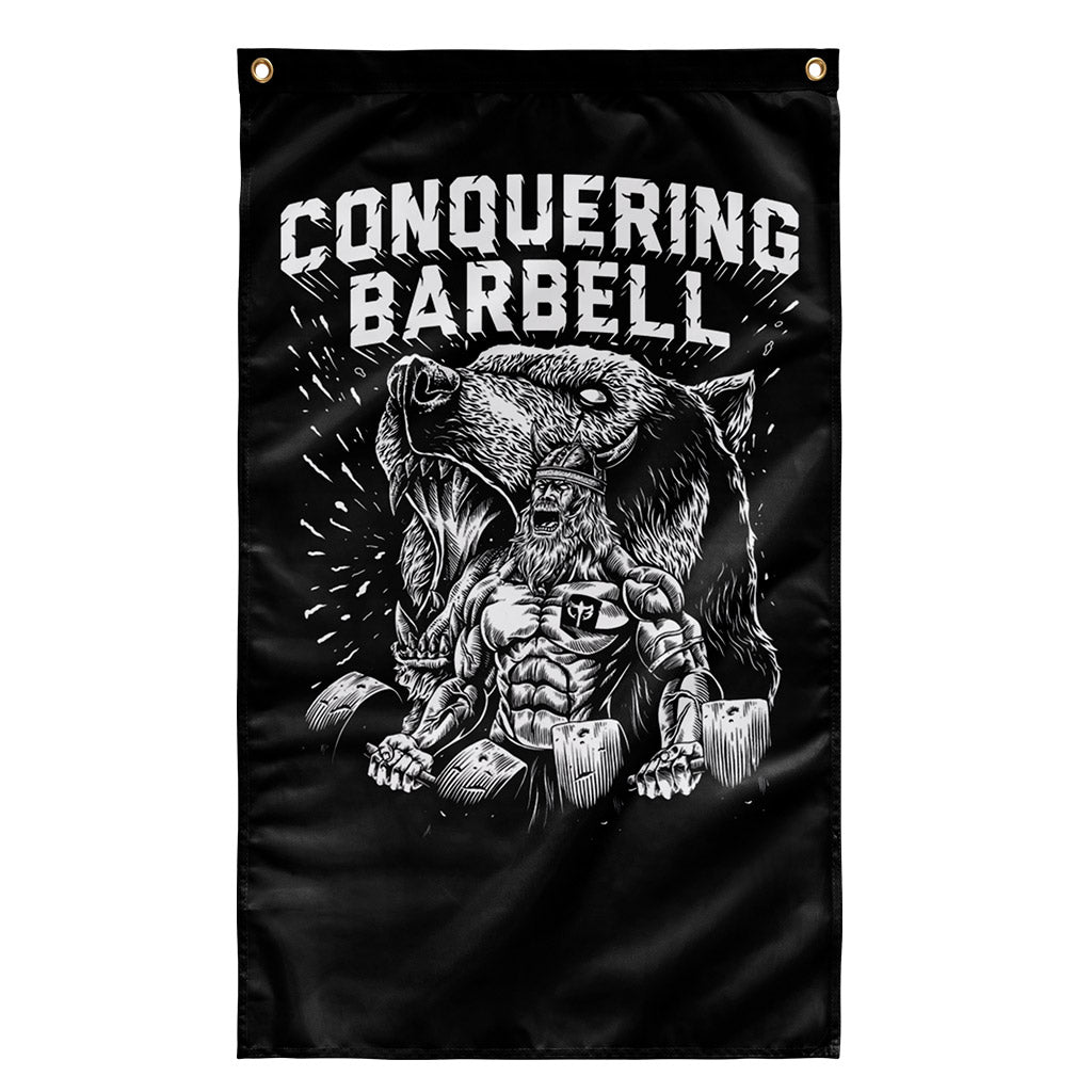 O.G. Viking Flag - Polyester Flag, vertical gym flag hanging in a home gym - Conquering Barbell