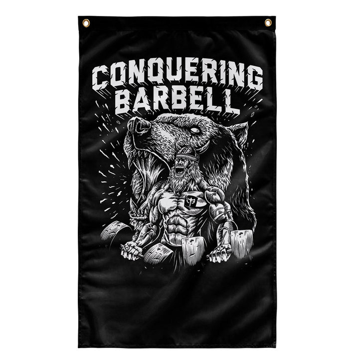 O.G. Viking Flag - Polyester Flag, vertical gym flag hanging in a home gym - Conquering Barbell