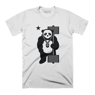 Panda Nation - on White Tee - Conquering Barbell