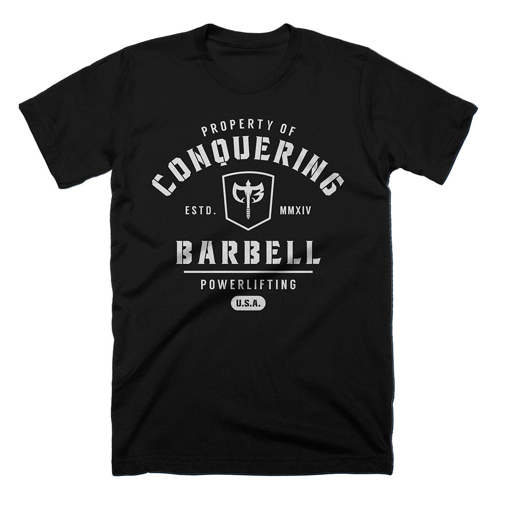 Property of Conquering Barbell - on Black tee - Conquering Barbell