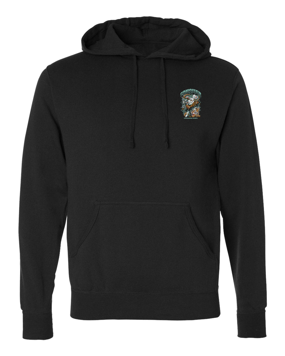 Samurai vs Dragon vs Tiger - on Black Pullover Hoodie - Conquering Barbell