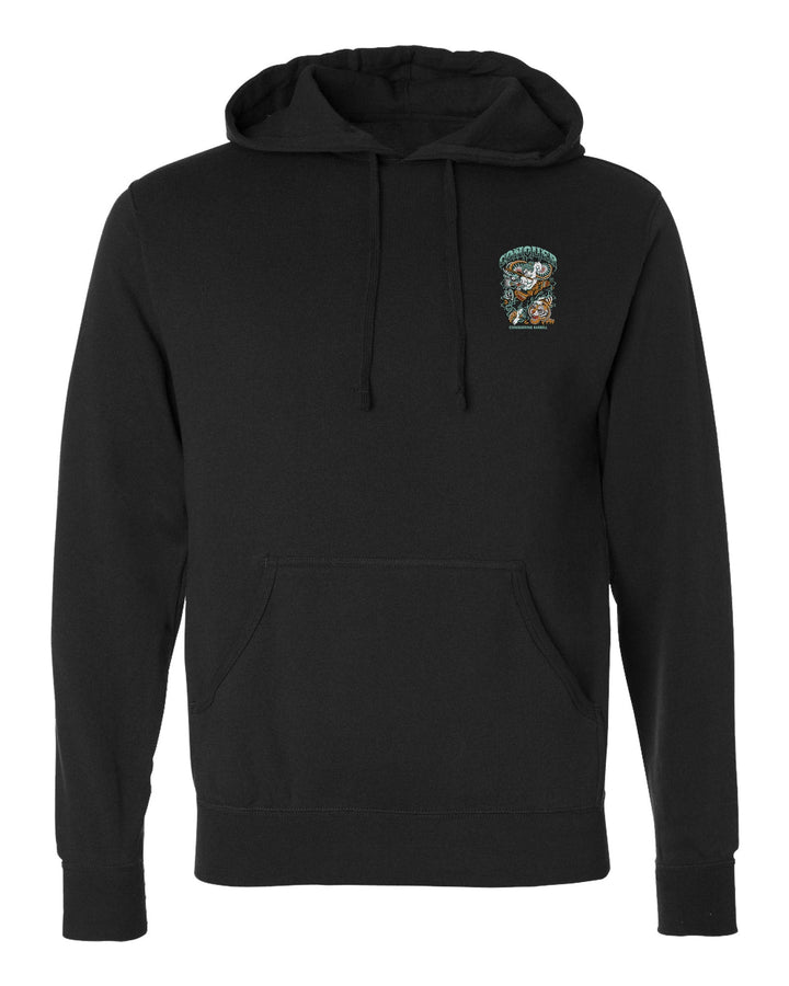 Samurai vs Dragon vs Tiger - on Black Pullover Hoodie - Conquering Barbell