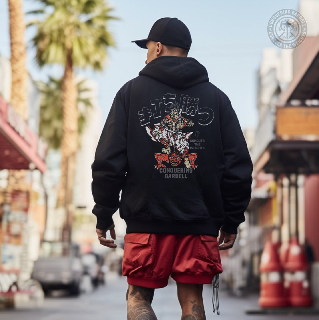 Samurai vs Oni Demon pullover hoodie in Black