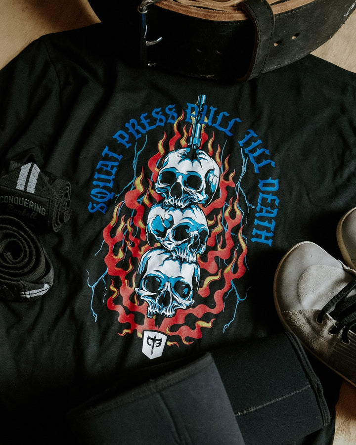Squat Press Pull Till Death tee - Conquering Barbell