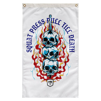 Squat Press Pull® Till Death-White - 3' x 5' Polyester Flag - Conquering Barbell