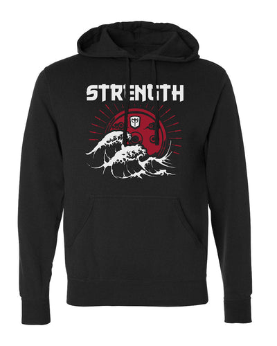 Strength (Waves) Pullover Hoodie - Black - Conquering Barbell