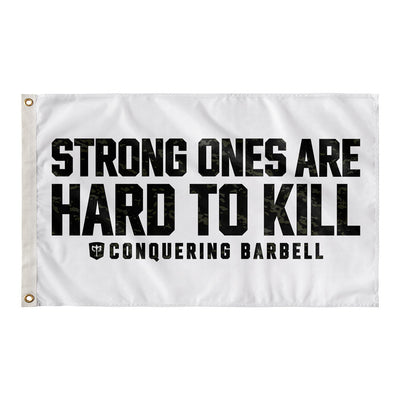 Strong Ones are Hard to Kill - Black Camo - 3' x 5' Polyester Flag - Conquering Barbell