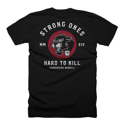 Strong Ones Hard to Kill - on Black Tee - Conquering Barbell