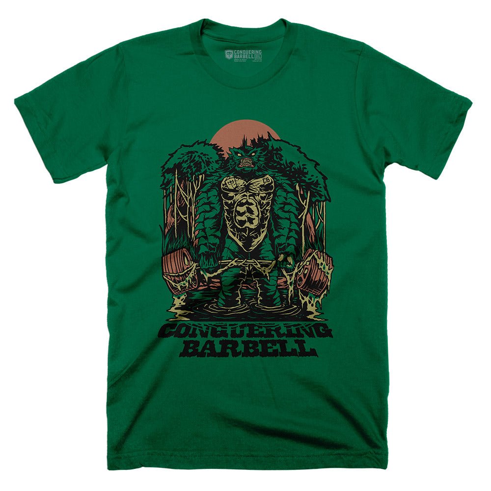 Swamp Monster - on Kelly Green Tee - Conquering Barbell