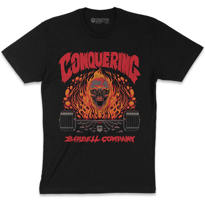 The Flaming Skull - Black Tee - Conquering Barbell