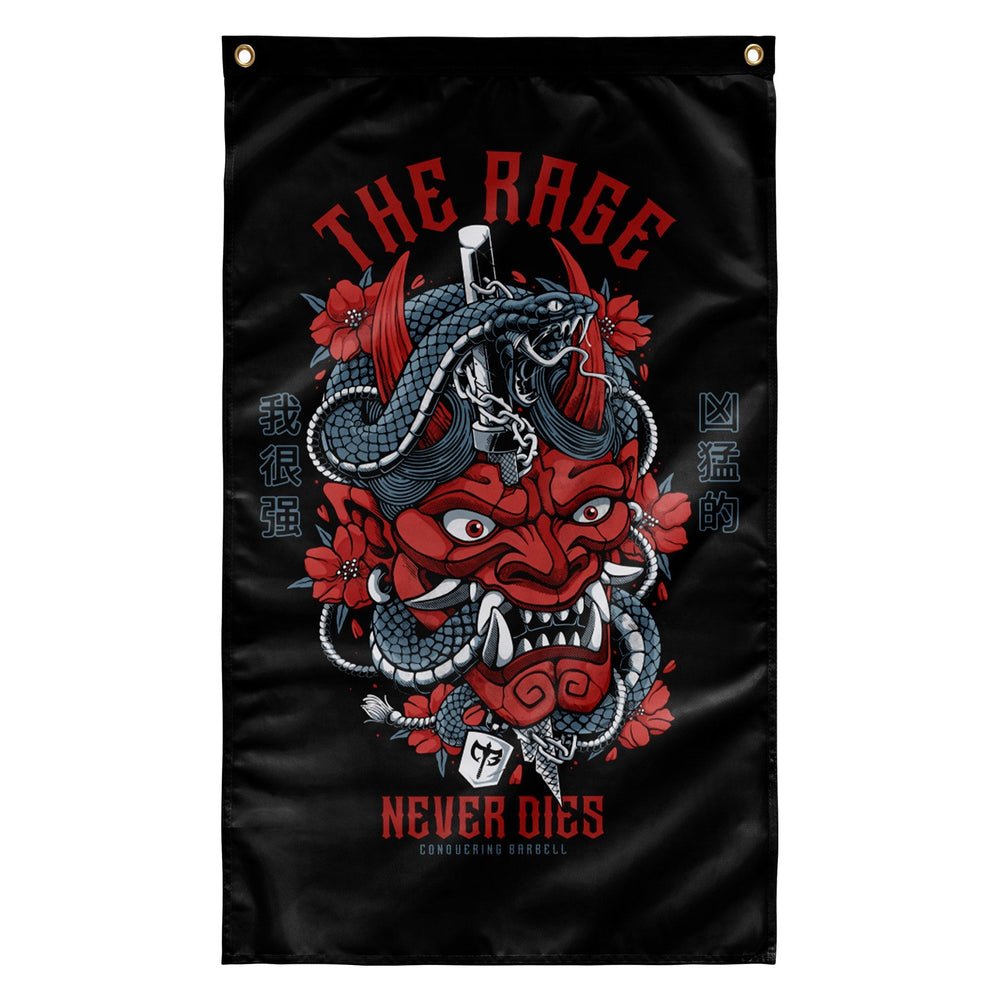 The Rage Never Dies - Hannya Mask - 3' x 5' Polyester Flag - Conquering Barbell
