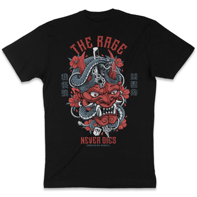 The Rage Never Dies - Hannya Mask - Black Tee - Conquering Barbell