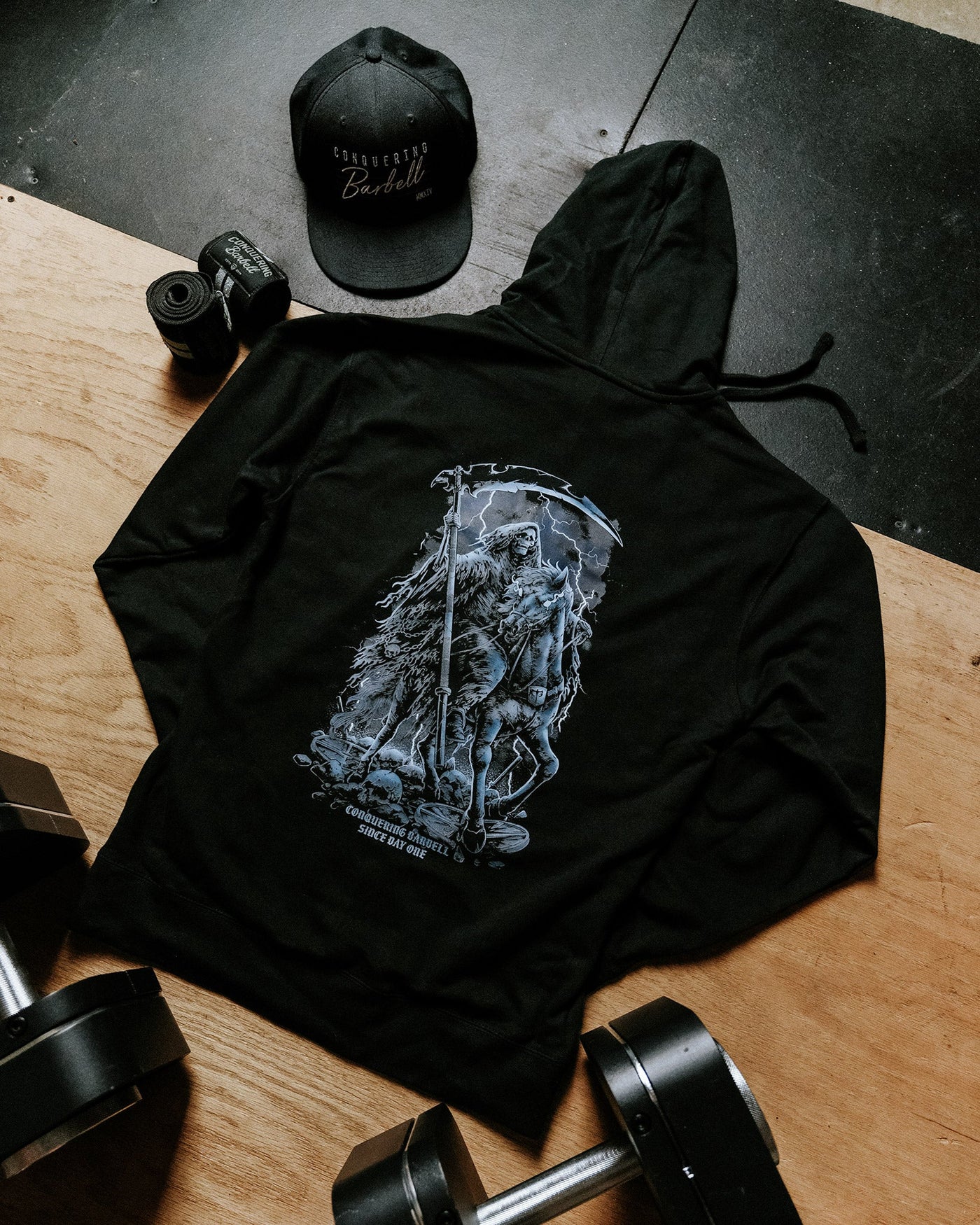 The Reaper - on Black Pullover Hoodie - Conquering Barbell