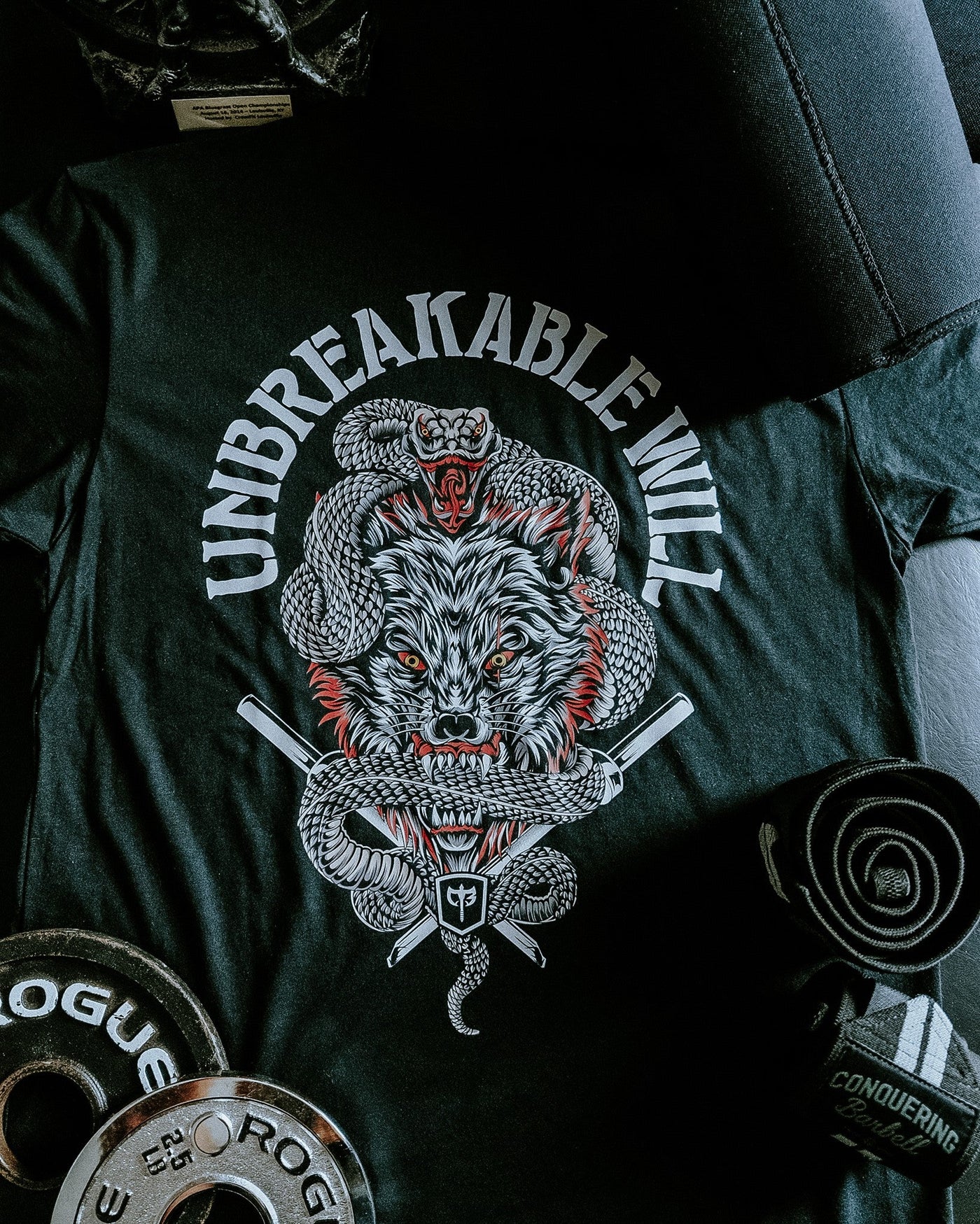 Unbreakable Will - on Black Tee - Conquering Barbell