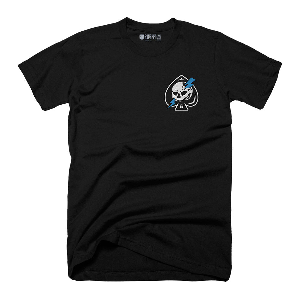 Zero Luck - on Black Tee - Conquering Barbell